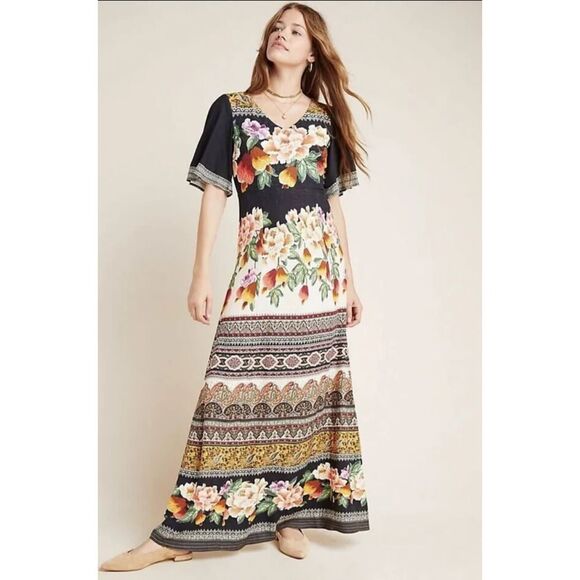 Farm Rio Esmeralda Floral Maxi Dress  Print Mixed Black Red Medium - Picture 1 of 10